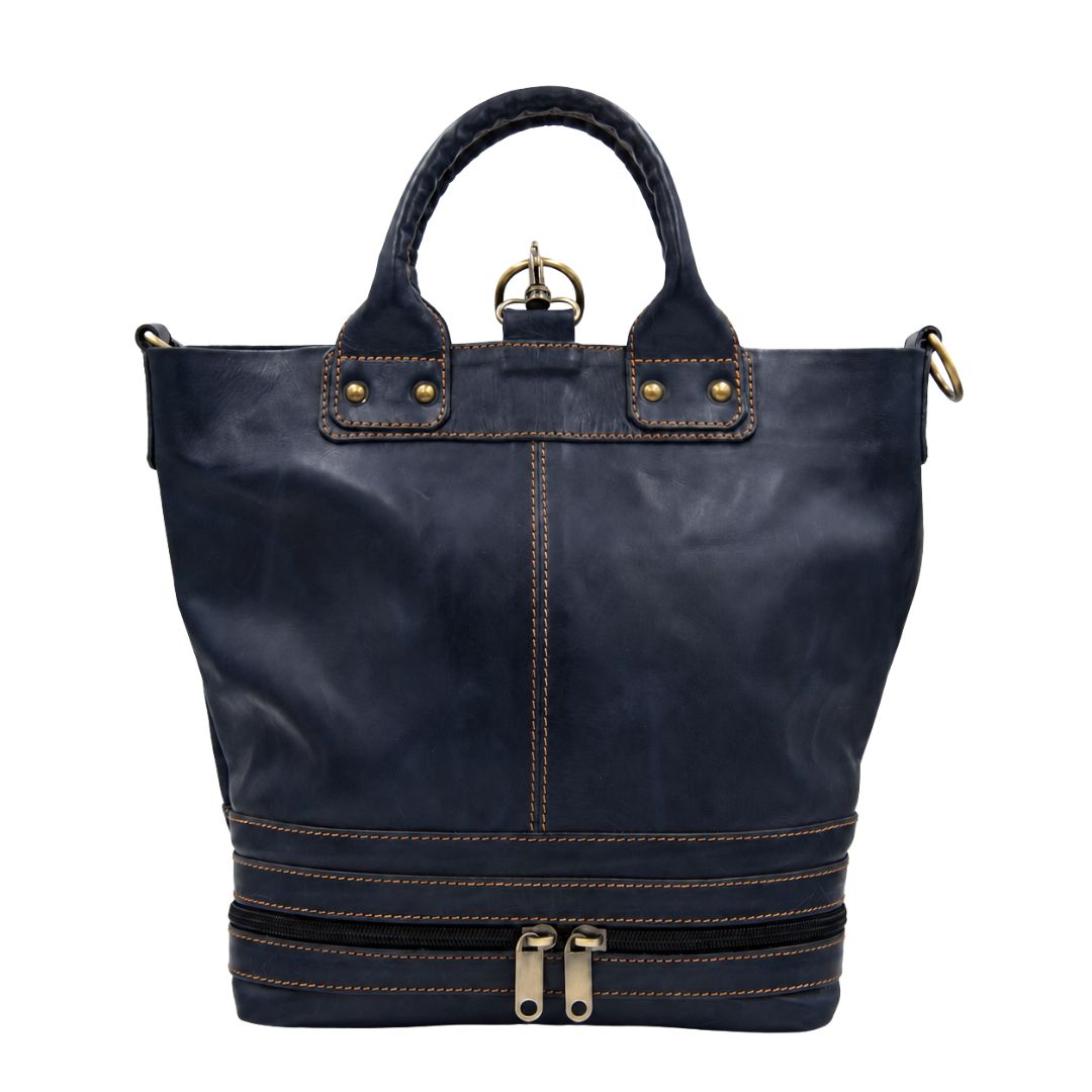 Leather Bucket Bag | Navy Blue