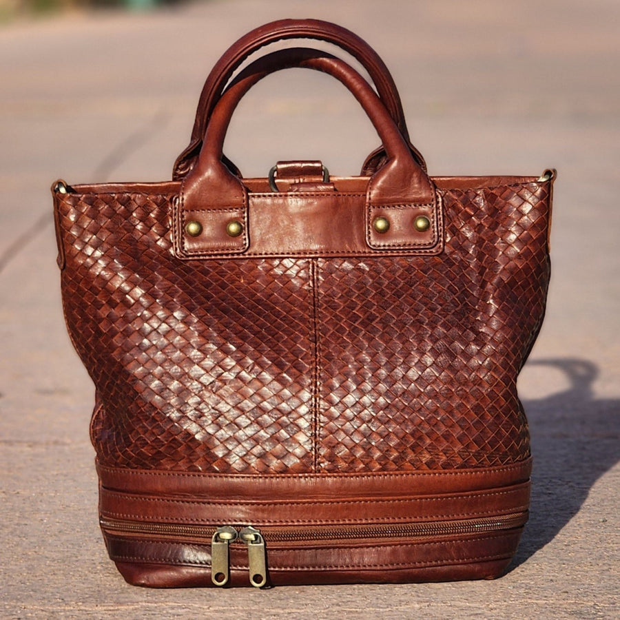 Martleather Woven Bucket Bag, handwoven genuine leather, main product photo