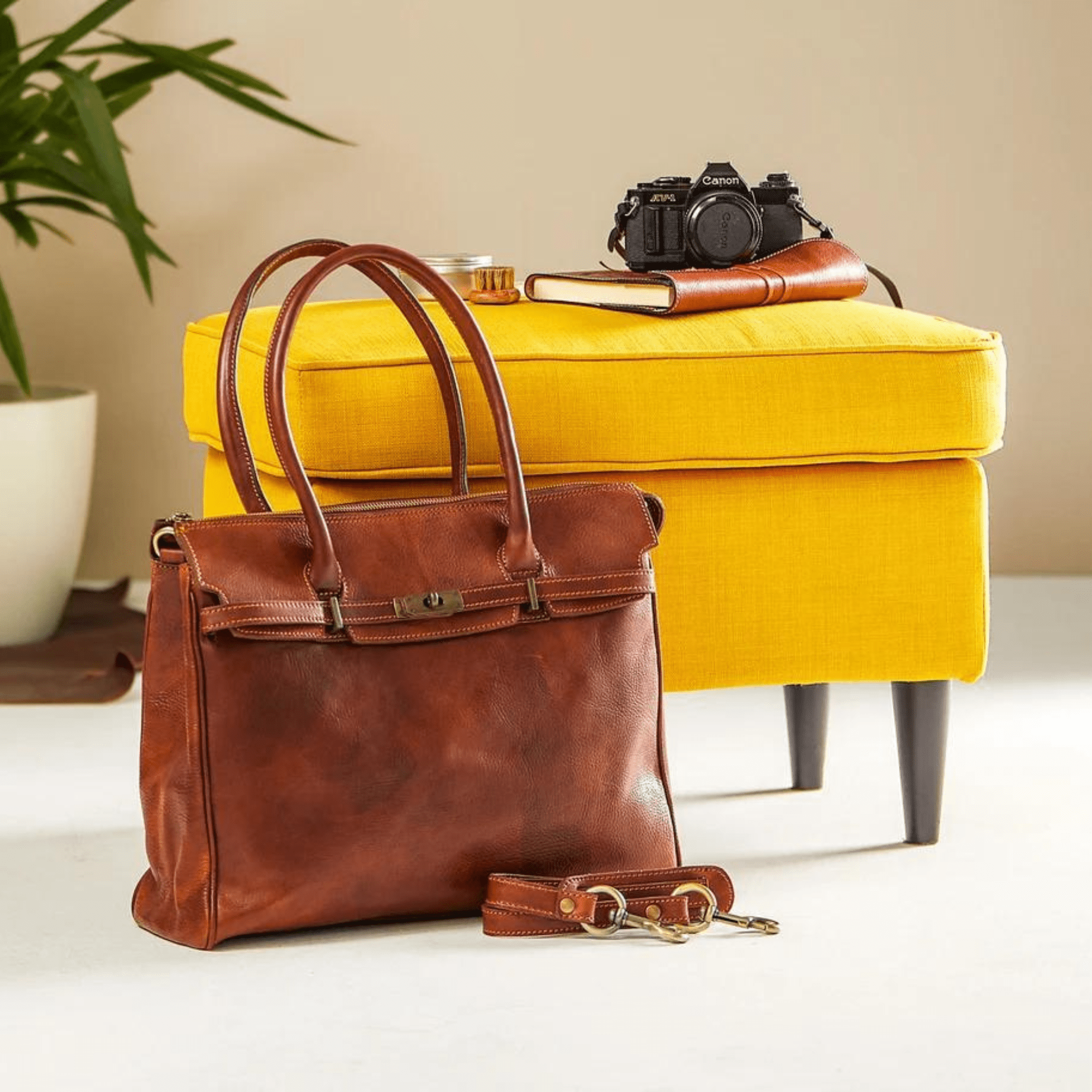 Leather tote bag