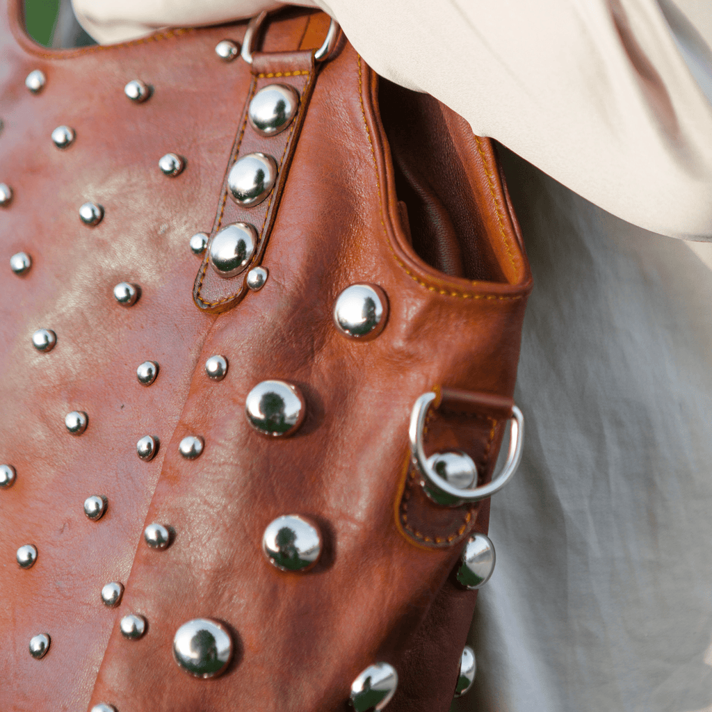 leather handbag with studs