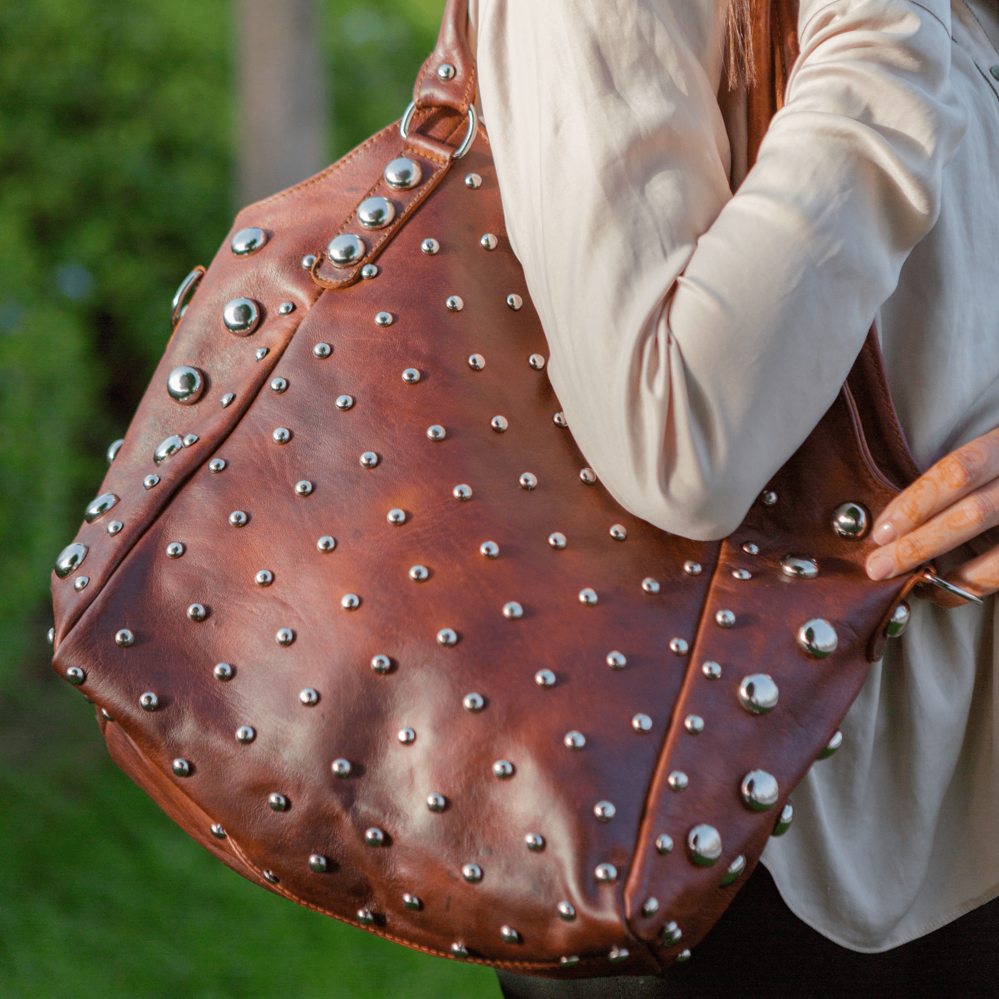 leather handbag with studs
