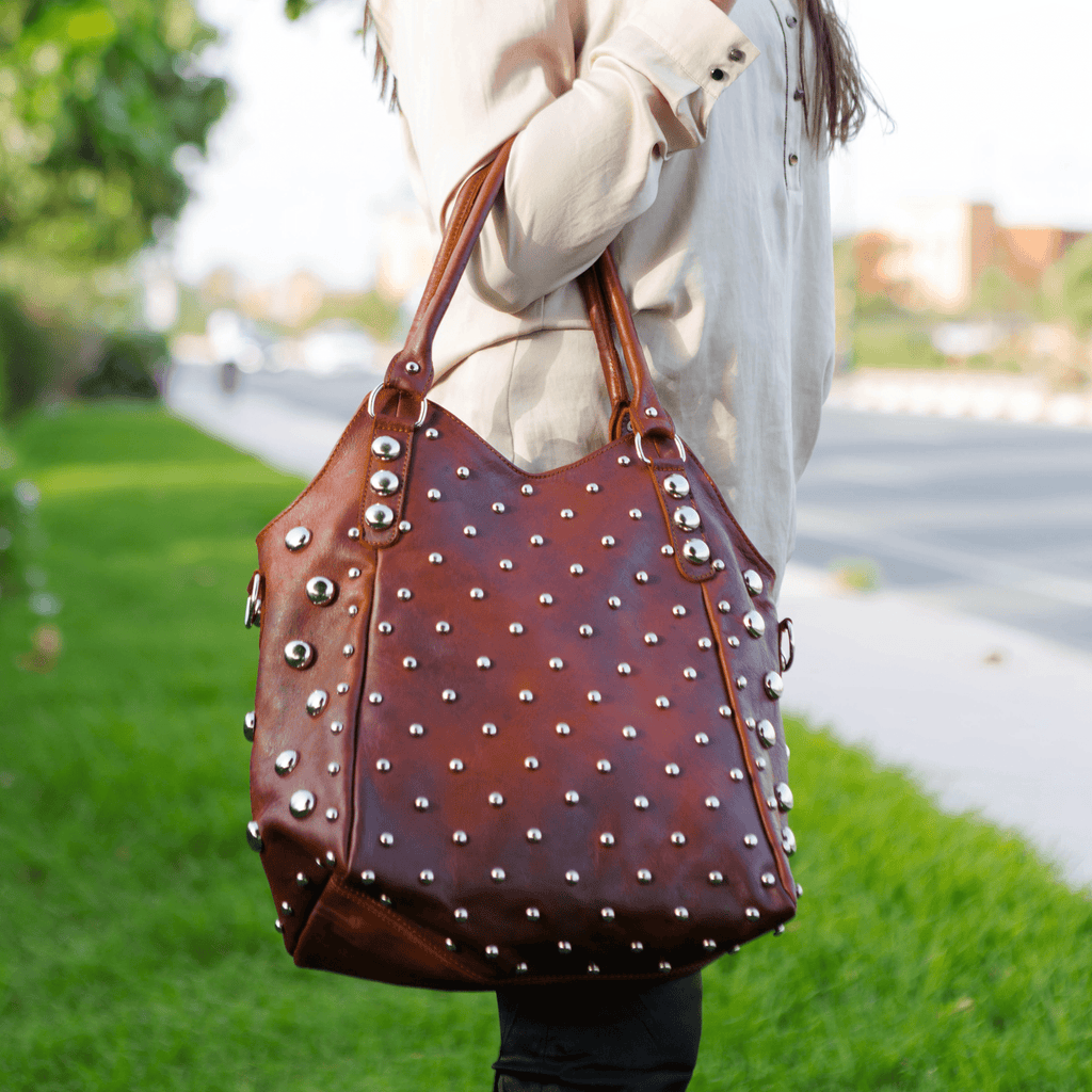 leather handbag with studs