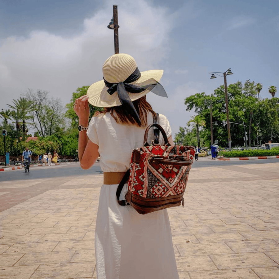 Martleather Kilim Bucket Bag, handmade leather with Moroccan kilim pattern, main product photo